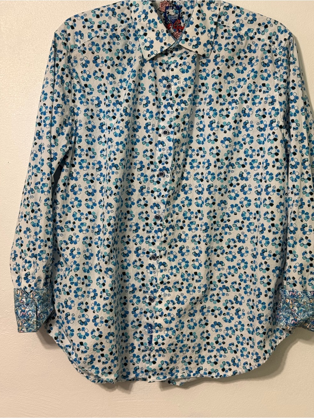 Robert Graham White Button-Up Shirt with Blue Floral Print